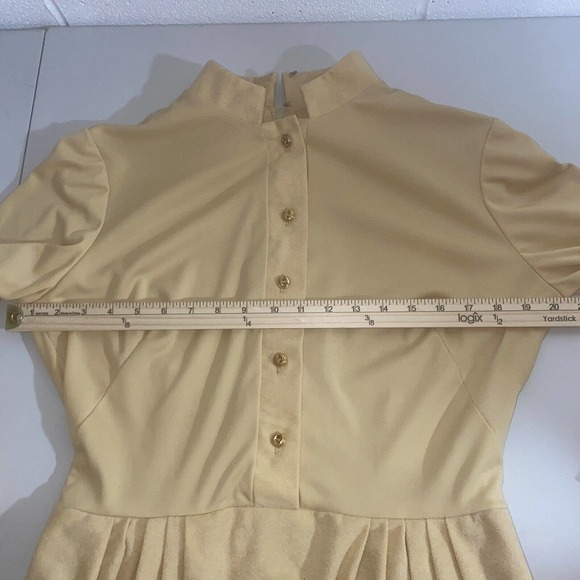 Vintage Herman Marcus 60s Yellow Size 14 Mock Suede Mid Mod belted Fall dress - Picture 10 of 11